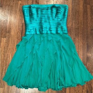 Tadashi Shoji Teal Strapless Ruffle Asymmetrical Mini Emerald Dress Size 16